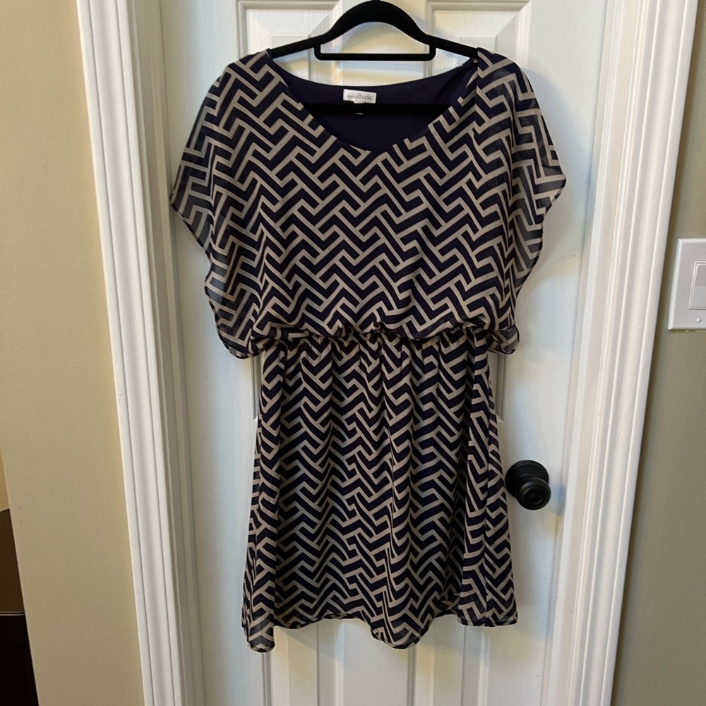 Charming Charlie Navy & Cream Chevron Dress - medium